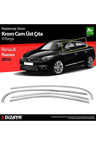 S-Dizayn Renault Fluence Krom Cam Üst Çıtası 4 Prç 2010-2016