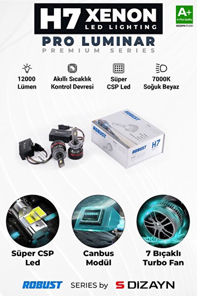 S-Dizayn Pro Luminar H7 Led Xenon / 60W / 12000LM / 7000K A+ Kalite RLX1055