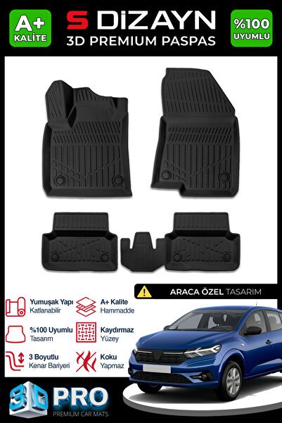 S-Dizayn Dacia Sandero 3D Pro Havuzlu Paspas 2020 Üzeri A+ Kalite 3DS-SDZ189