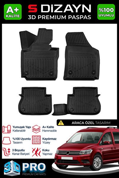 S-Dizayn VW Caddy 3D Pro Havuzlu Paspas 2004-2010 A+ Kalite 3DS-SDZ154