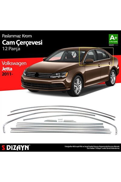 S-Dizayn VW Jetta Krom Cam Çerçeve Seti 12 Prç. 2011-2019 A+ Kalite