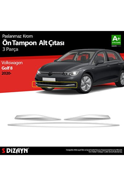 S-Dizayn VW Golf 8 HB Krom Ön Tampon Alt Çıtası 3 Prç. 2020-2024 7652190