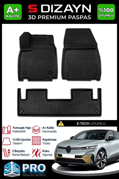 S-Dizayn Renault Megane E-Tech 3D Pro Havuzlu Paspas 2022 Üzeri A+ Kalite 3DS-SDZ136