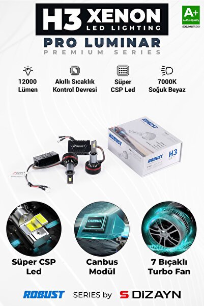S-Dizayn Pro Luminar H3 Led Xenon / 60W / 12000LM / 7000K A+ Kalite RLX1053
