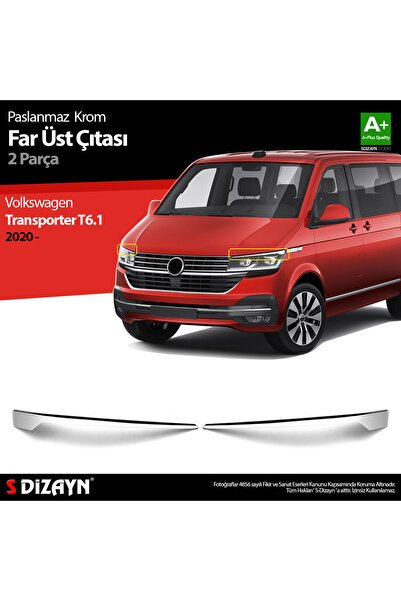 S-Dizayn VW Transporter T6.1 Krom Far Üst Çıtası 2 Prç. 2020-2025 7608110