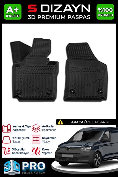 S-Dizayn VW Caddy Panelvan 3D Pro Havuzlu Paspas Ön 2'Li 2020 Üzeri A+ Kalite 3DS-SDZ174