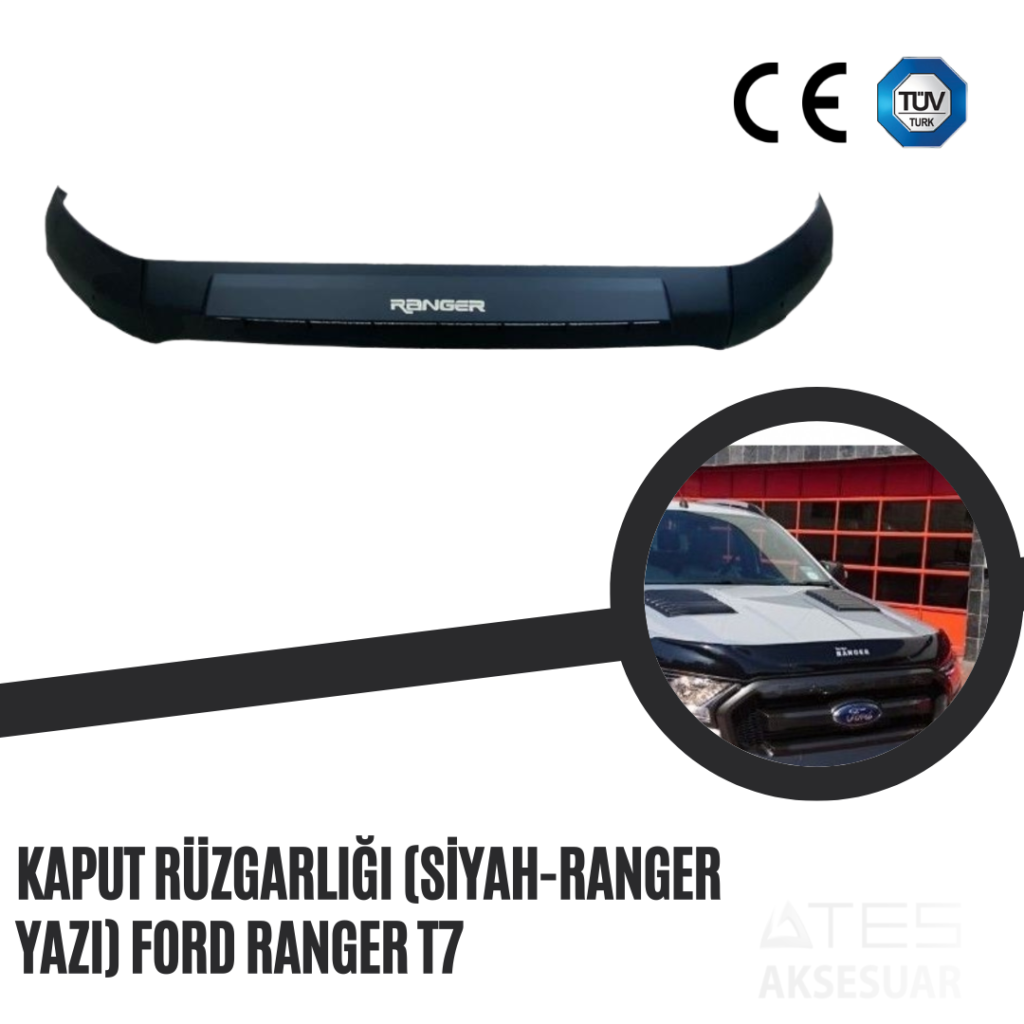 Kaput Rüzgarlığı (Siyah-Ranger Yazı) Ford Ranger T7