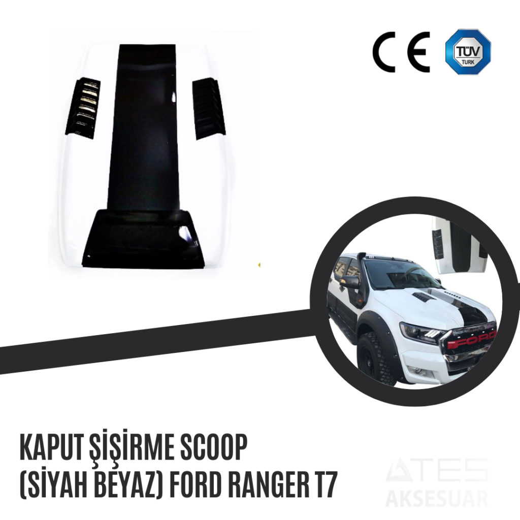 Kaput Şişirme (Scoop) (Siyah Beyaz) Ford Ranger T7